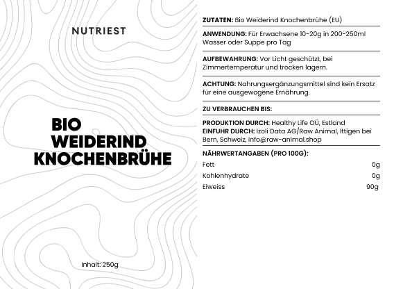 Bouillon d'os de bœuf biologique élevé en pâturage