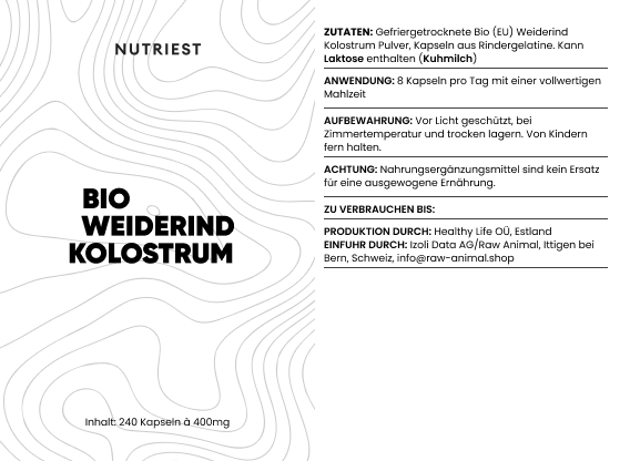 Extrait de colostrum de bœuf biologique nourri à l'herbe séché en capsules