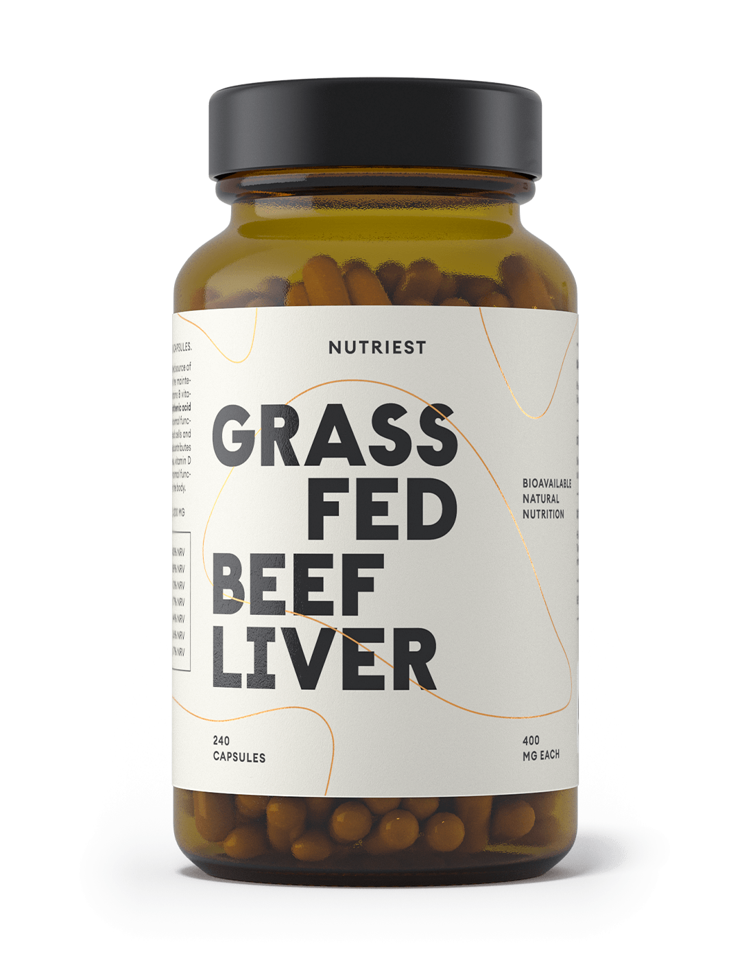 Capsules de foie de bœuf biologique séché issu d'élevages en pâturage