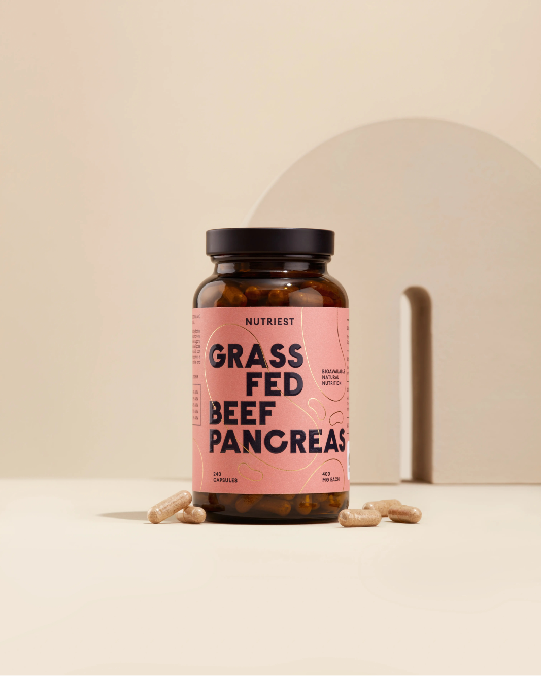 Pancréas de bœuf biologique nourri à l'herbe séché en capsules