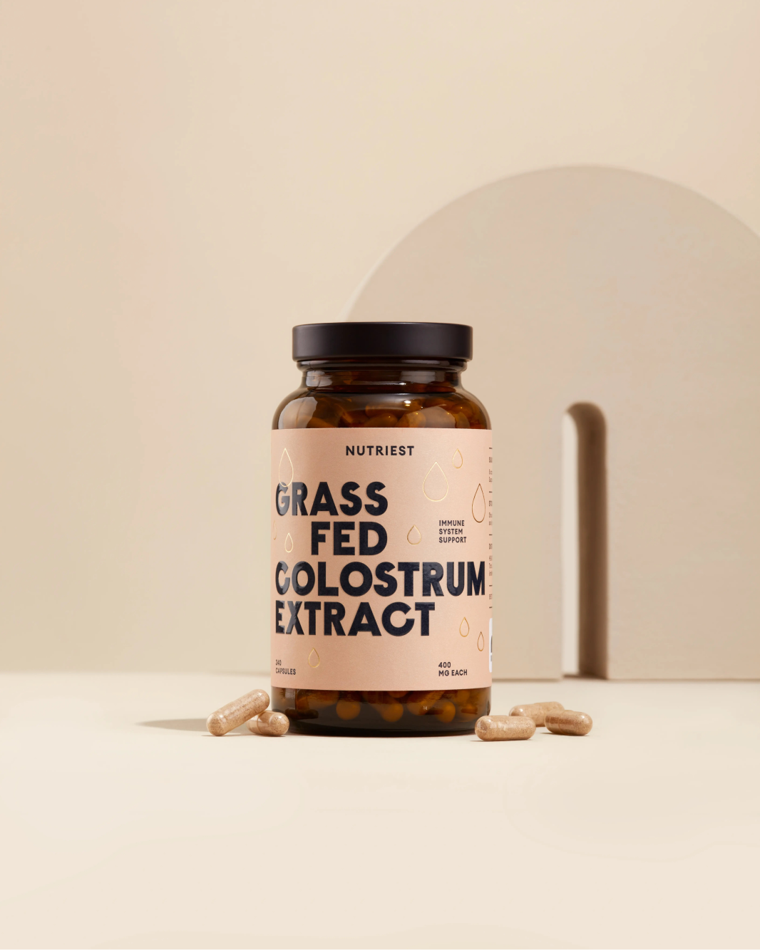 Extrait de colostrum de bœuf biologique nourri à l'herbe séché en capsules