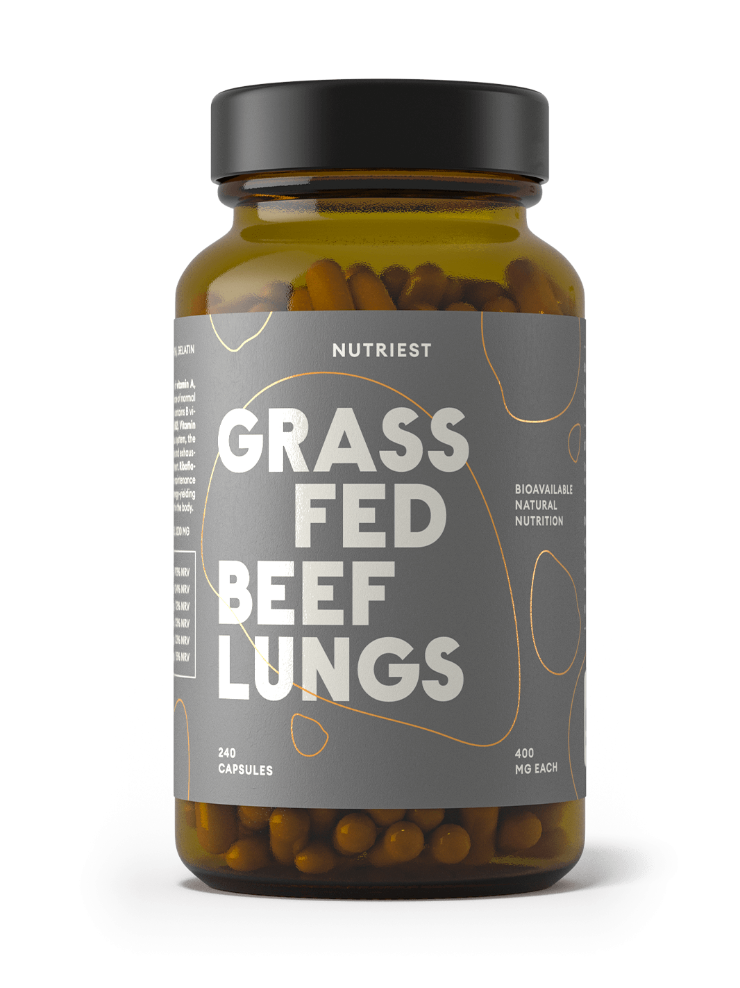 Poumons de bœuf nourri à l'herbe biologique séchés en capsules