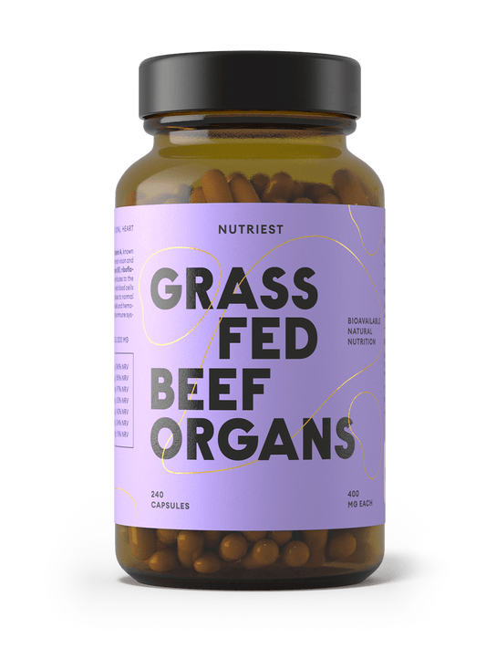 Organes de bœuf séchés biologiques nourris à l'herbe en capsules