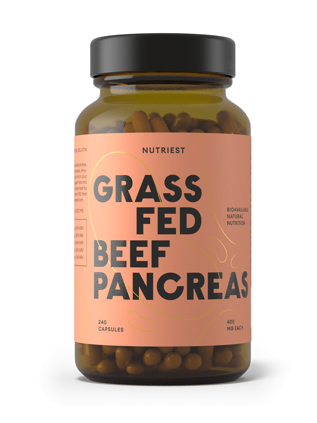Pancréas de bœuf biologique nourri à l'herbe séché en capsules