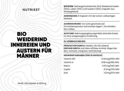 Testicules de bœuf de pâturage bio séchés en capsules