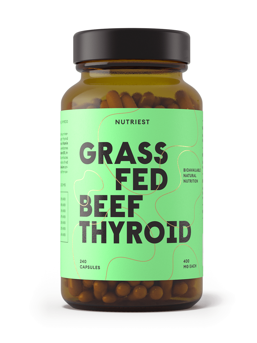 Thyroïde de bœuf biologique nourri à l'herbe séchée en capsules