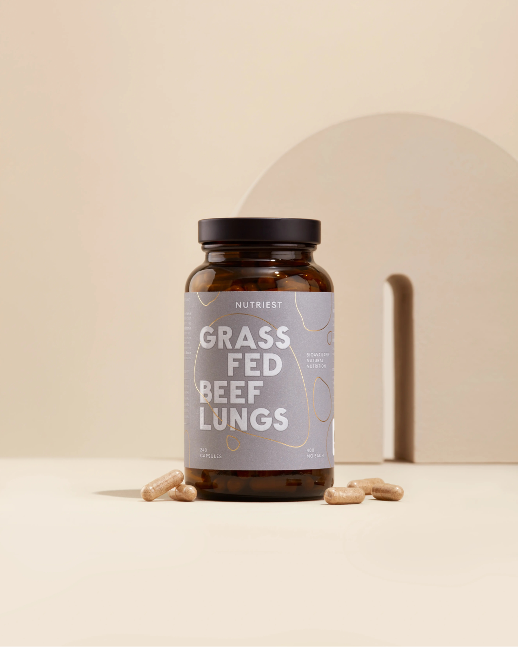 Poumons de bœuf nourri à l'herbe biologique séchés en capsules