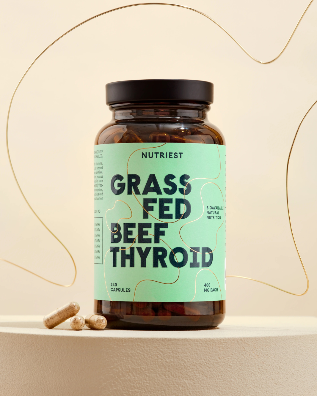 Thyroïde de bœuf biologique nourri à l'herbe séchée en capsules